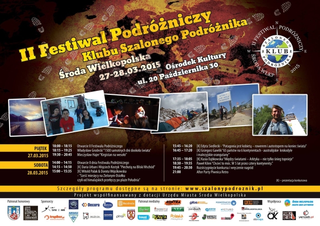 Oficjalny plakat II Festiwalu podróżniczego w Środzie Wielkopolskiej