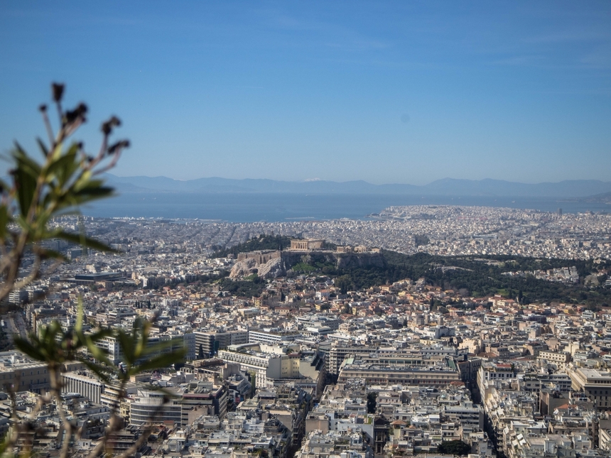 Widok na Akropol ze wzgórza Likawitos, Ateny
