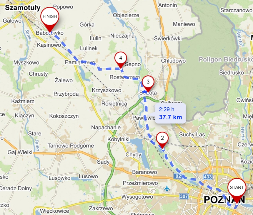 Szlak Stu Jezior - trasa Poznań - Baborówko